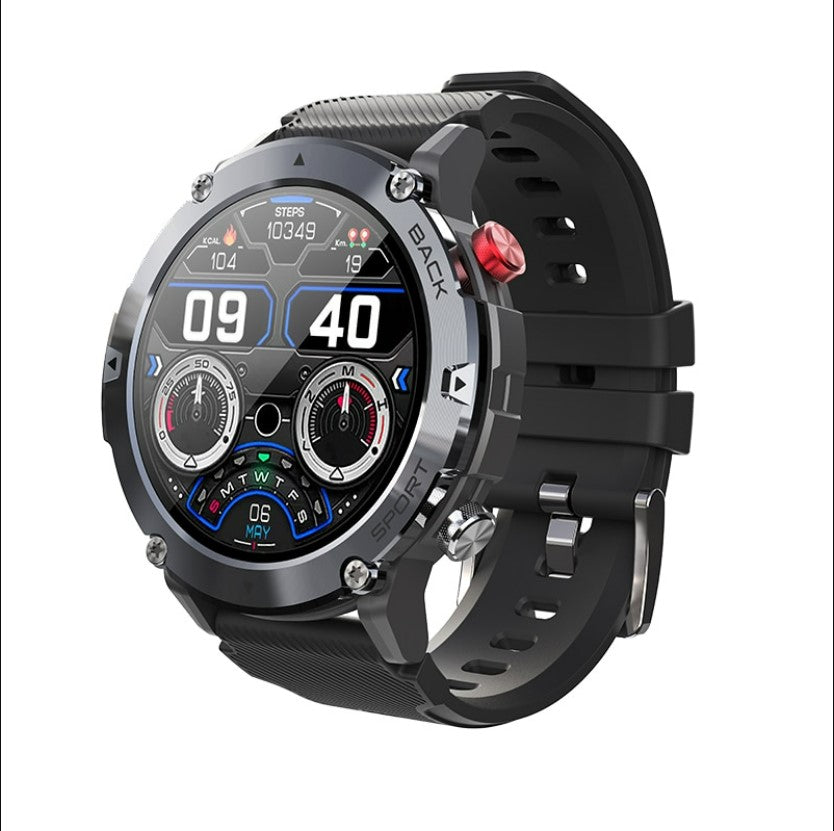 "C21 Men Smart Watch black square dial front view with digital display"