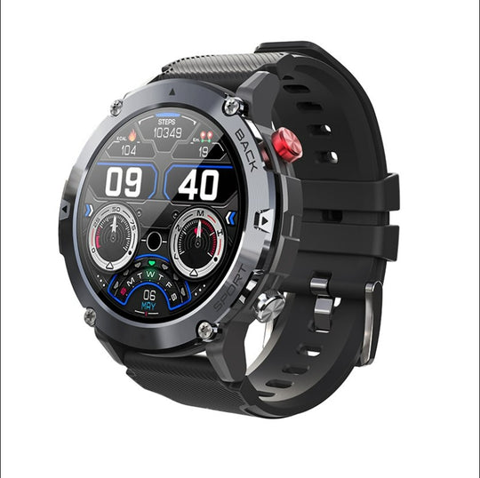 "C21 Men Smart Watch black square dial front view with digital display"