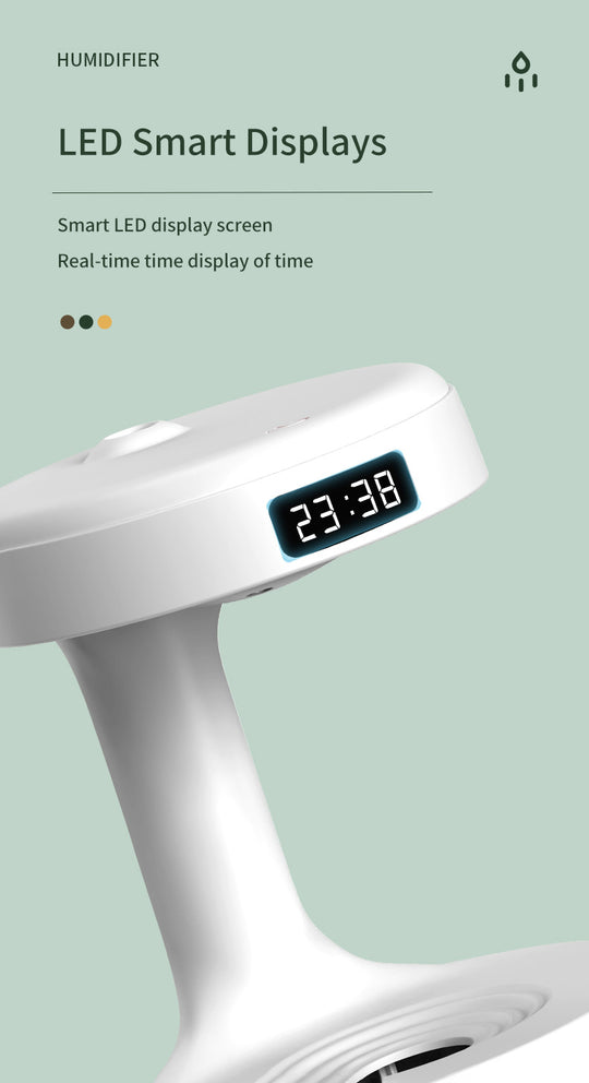 Anti-Gravity Water Drop Humidifier with LED Clock Display