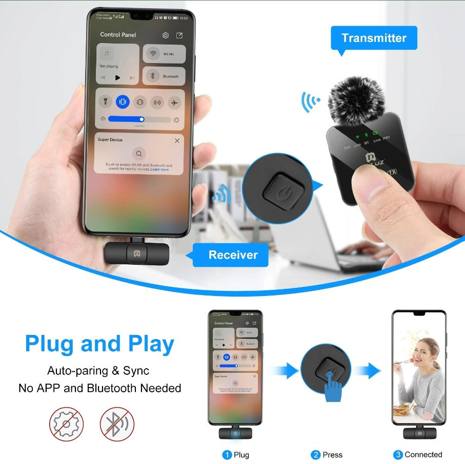 PULUZ Wireless Lavalier Microphone for Mobile – Dual Type-C