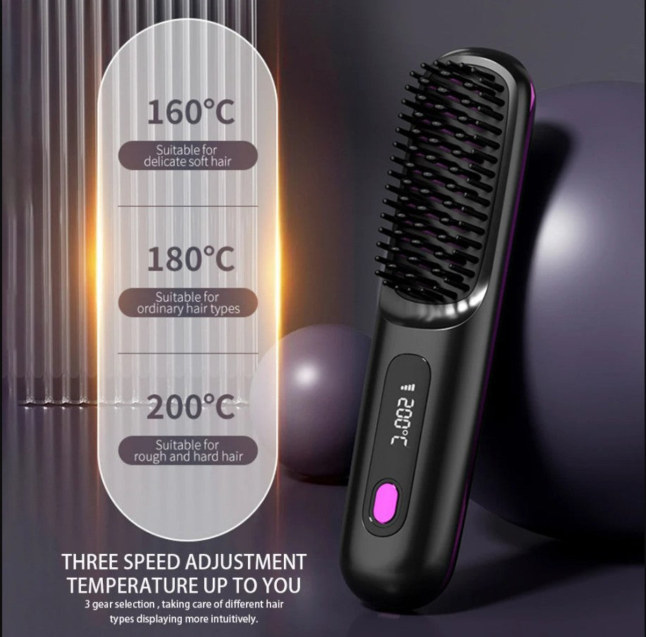 LCD Wireless Rechargeable Hair Straightening Comb – Ionic Styling Brush