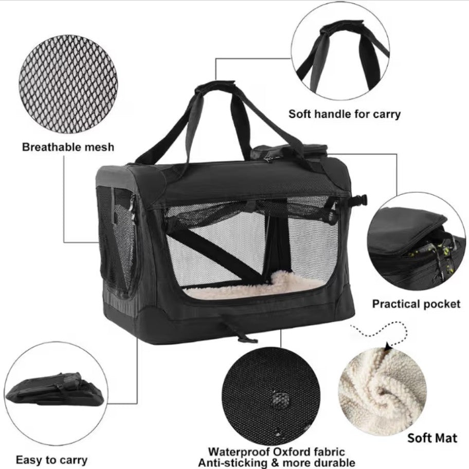 Pet Ventilated Collapsible Portable Mesh Carrier – Travel Comfort for Cats & Dogs