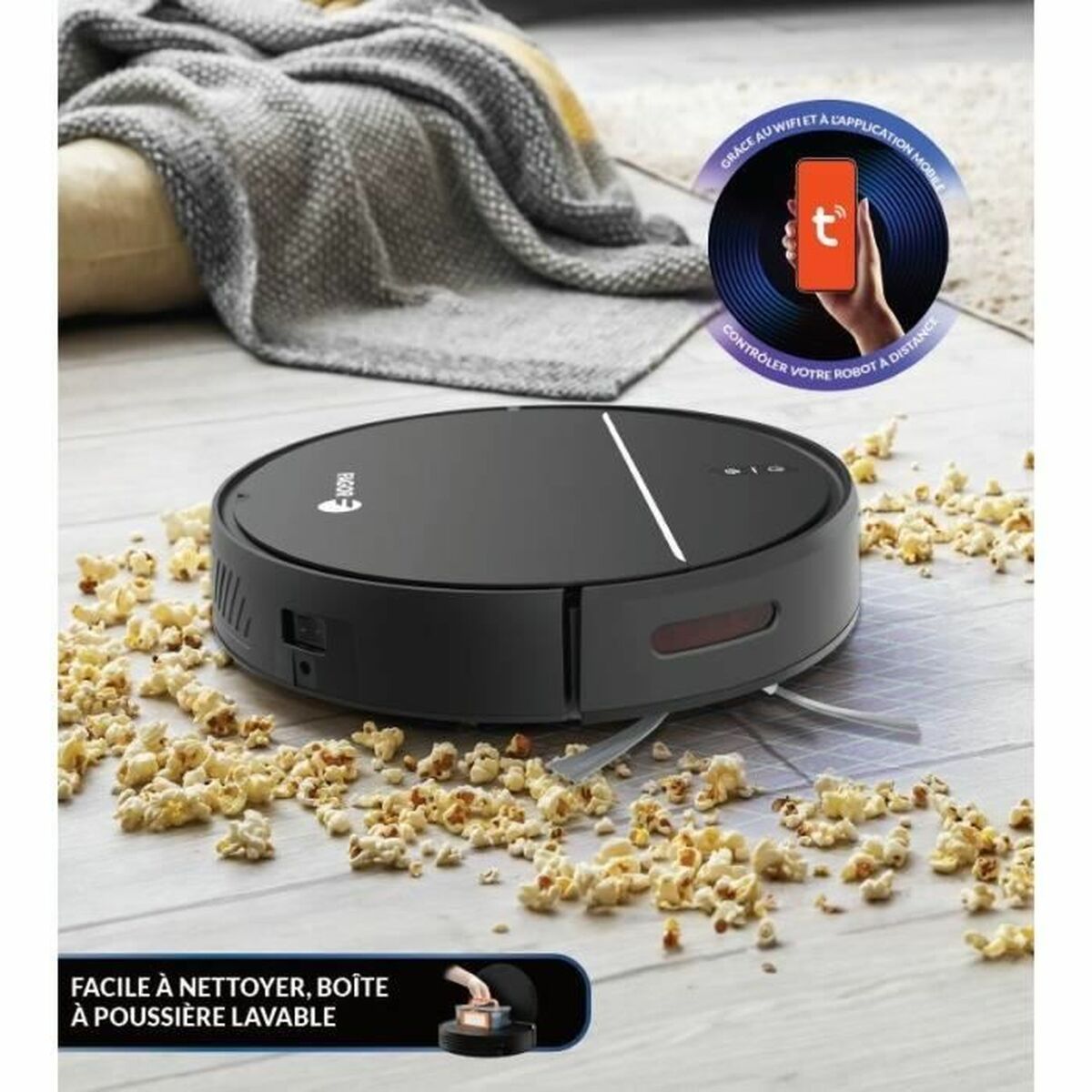 Fagor FGR200 robot vacuum cleaning tile floor in modern South African home living room