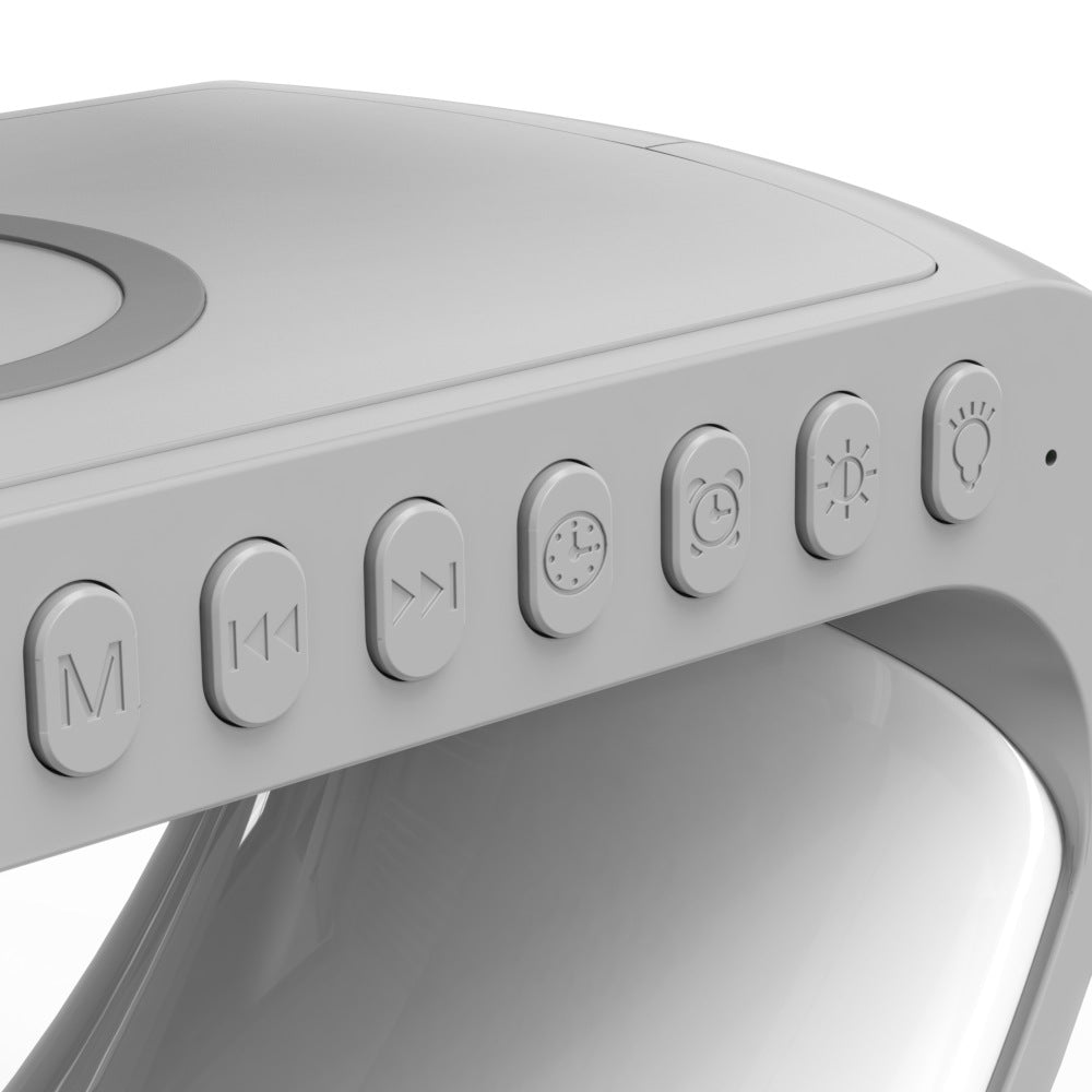 Luxury G‑Shaped LED Atmosphere Lamp with Bluetooth Speaker & Wireless Charger