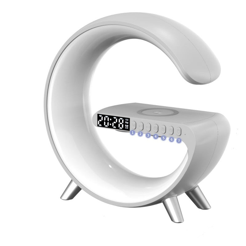 Luxury G‑Shaped LED Atmosphere Lamp with Bluetooth Speaker & Wireless Charger