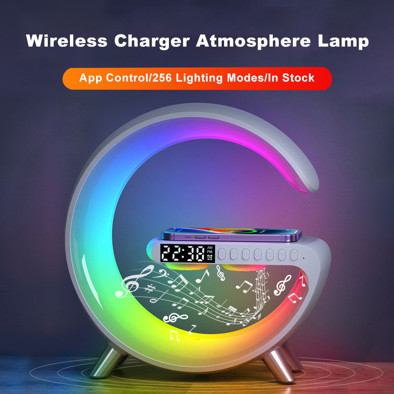 Luxury G‑Shaped LED Atmosphere Lamp with Bluetooth Speaker & Wireless Charger