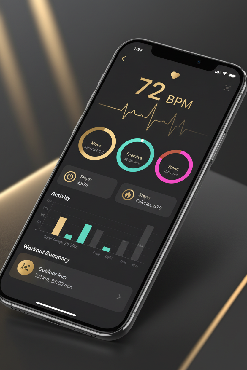 "C21 Smart Watch app interface on smartphone showing health and activity data"