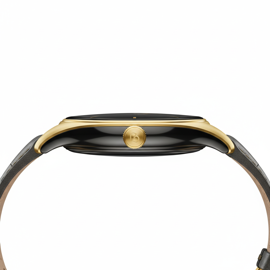 C21 Smart Watch side profile showing crown button and slim case design"
