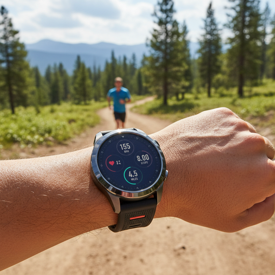 "C21 Smart Watch worn on wrist during outdoor activity showing fitness tracking"