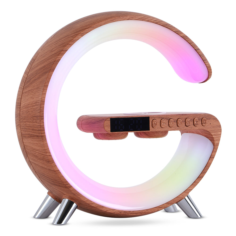 Luxury G‑Shaped LED Atmosphere Lamp with Bluetooth Speaker & Wireless Charger