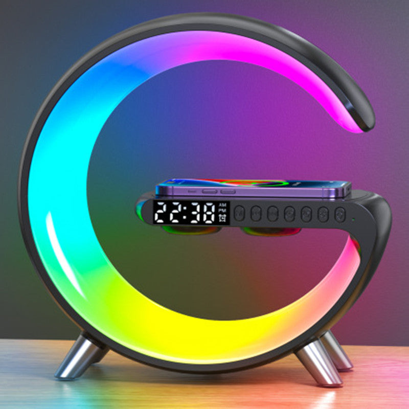 Luxury G‑Shaped LED Atmosphere Lamp with Bluetooth Speaker & Wireless Charger
